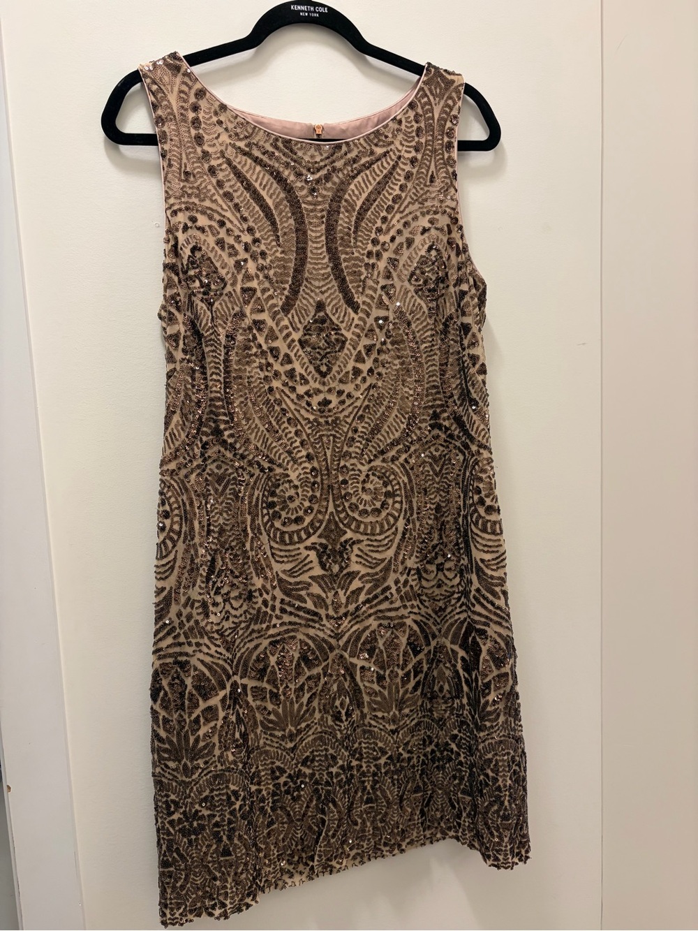 Vince Camuto size 14 champagne/bronze sequin Art Deco cocktail dress